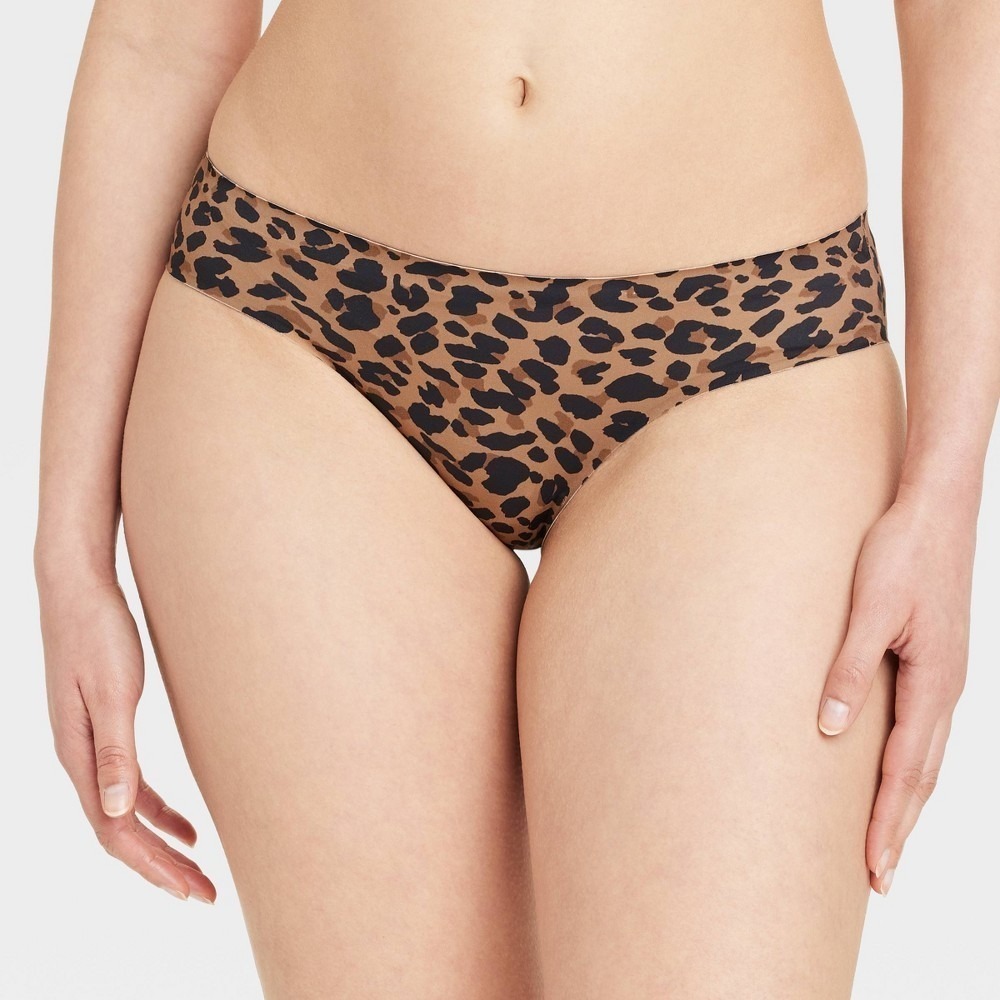 Auden Leopard Print Bikini Panties Womens L Brown Microfiber No Show NWT